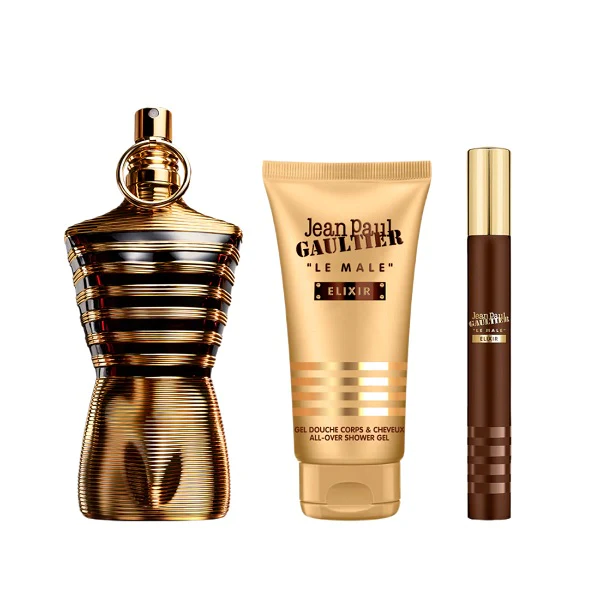 Jean Paul Gaultier Le Male Elixir 75ml Parfum Spray + 10ml Parfum Spray + 75ml All Over Shower Gel Gift Set 2025 - Image 2