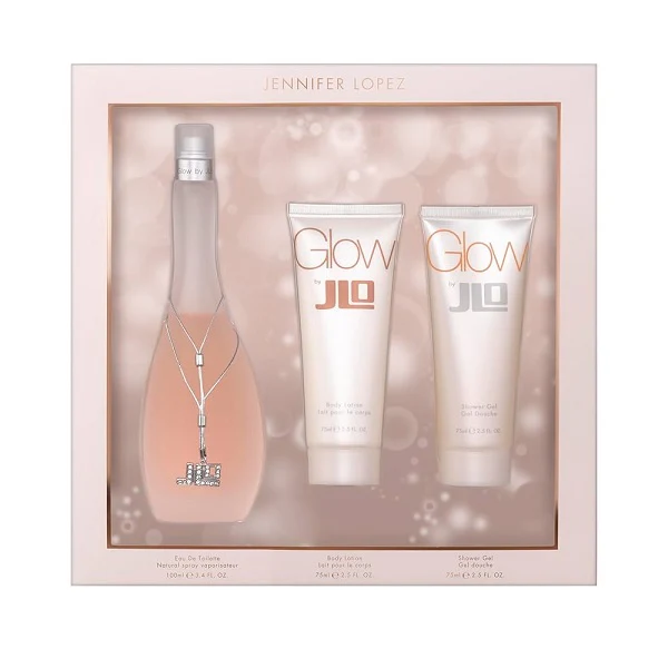 Jennifer Lopez Glow 100ml EDT Spray + 75ml Body Lotion + 75ml Shower Gel Gift Set 2025