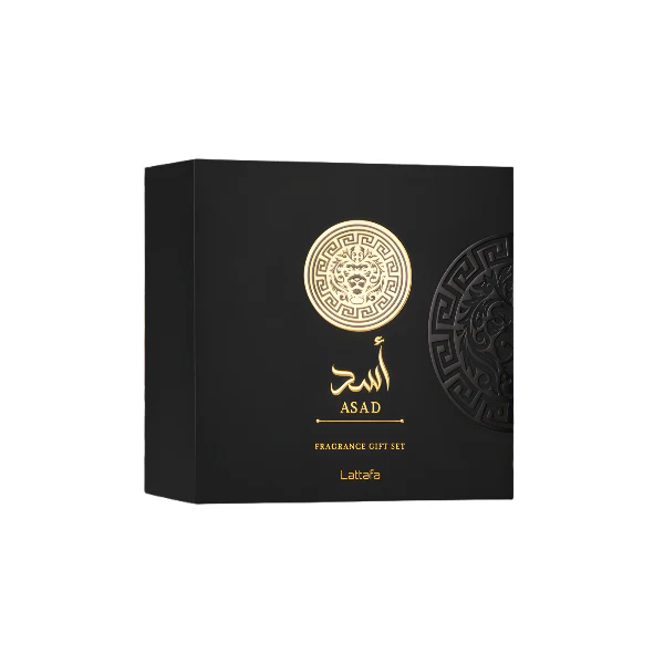 Lattafa Asad 100ml EDP Spray + 12ml EDP Travel Spray + 100ml Shower Gel Gift Set - Image 2