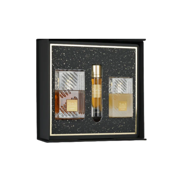 Lattafa Khamrah 100ml EDP Spray + 12ml EDP Travel Spray + 50ml Hair Mist Gift Set