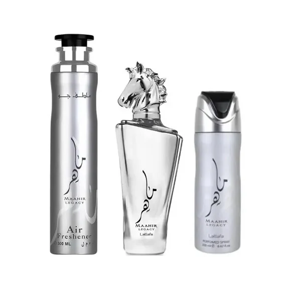 Lattafa Maahir Legacy 100ml EDP Spray + 200ml Perfume Spray + 300ml Air Freshener Gift Set - Image 2