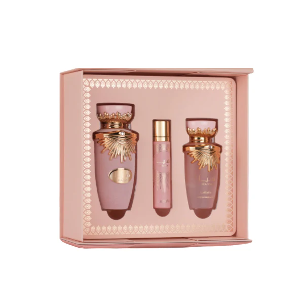 Lattafa Haya 100ml EDP Spray + 12ml EDP Travel Spray + 50ml Hair Mist Gift Set