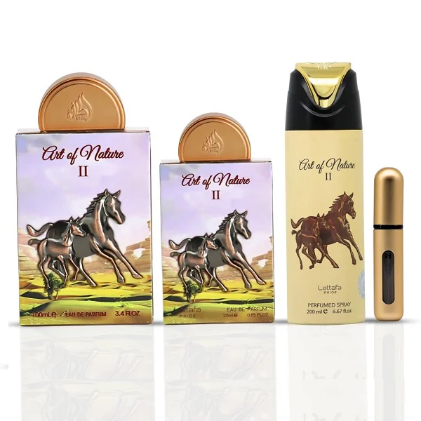 Lattafa Pride Art Of Nature ll 100ml EDP Spray + 20ml EDP Spray + 200ml Perfumed Spray Gift Set - Image 2