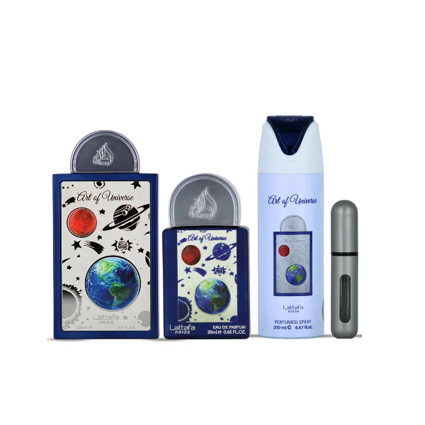 Lattafa Pride Art Of Universe 100ml EDP Spray + 20ml EDP Spray + 200ml Perfumed Spray Gift Set - Image 3