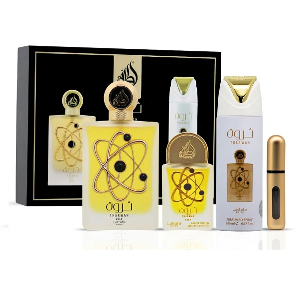 Lattafa Pride Tharwah Gold 100ml EDP Spray + 20ml EDP Spray + 200ml Perfumed Spray Gift Set