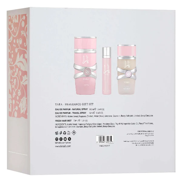 Lattafa Yara 100ml EDP Spray + 12ml EDP Travel Spray + 50ml Hair Mist Gift Set - Image 3