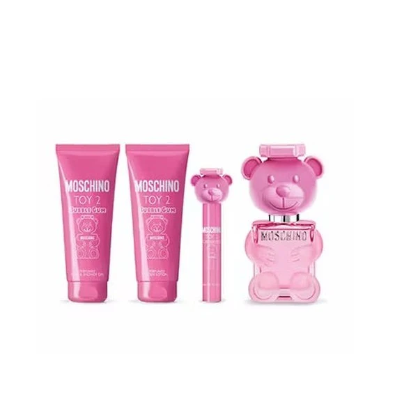 Moschino Toy 2 Bubble Gum 100ml EDT + 10ml EDT Spray + 100ml Body Lotion + 100ml Bath & Shower Gel Gift Set 2024 - Image 2