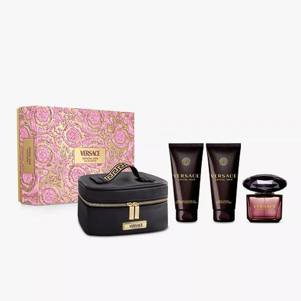 Versace Crystal Noir 90ml EDP Spray + 100ml Bath & Shower Gel + 100ml Body Lotion + Small Beauty Case Gift Set