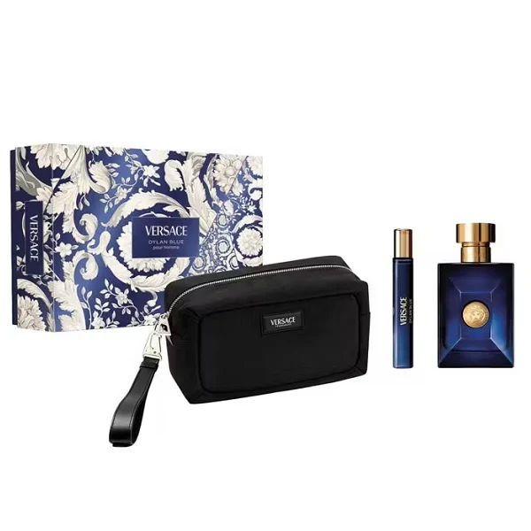 Versace Dylan Blue 100ml EDT Spray + 10ml EDT Spray + Black Trousse Gift Set 2025