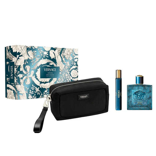 Versace Eros 100ml EDP Spray + 10ml EDP Spray + Black Trousse Gift Set 2025