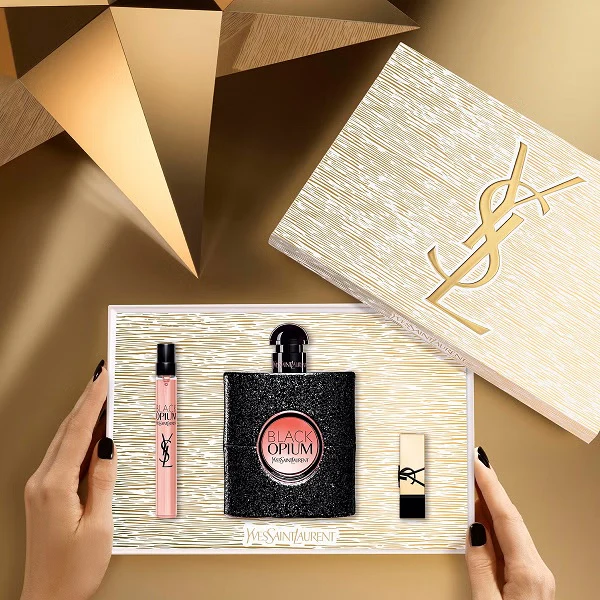 Yves Saint Laurent Black Opium 90ml EDP Spray + 10ml EDP Spray + 1.3g Lipstick Gift Set 2025 - Image 2